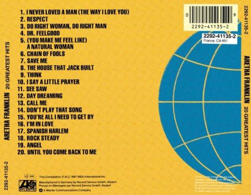 20 Greatest Hits — Aretha Franklin back cover