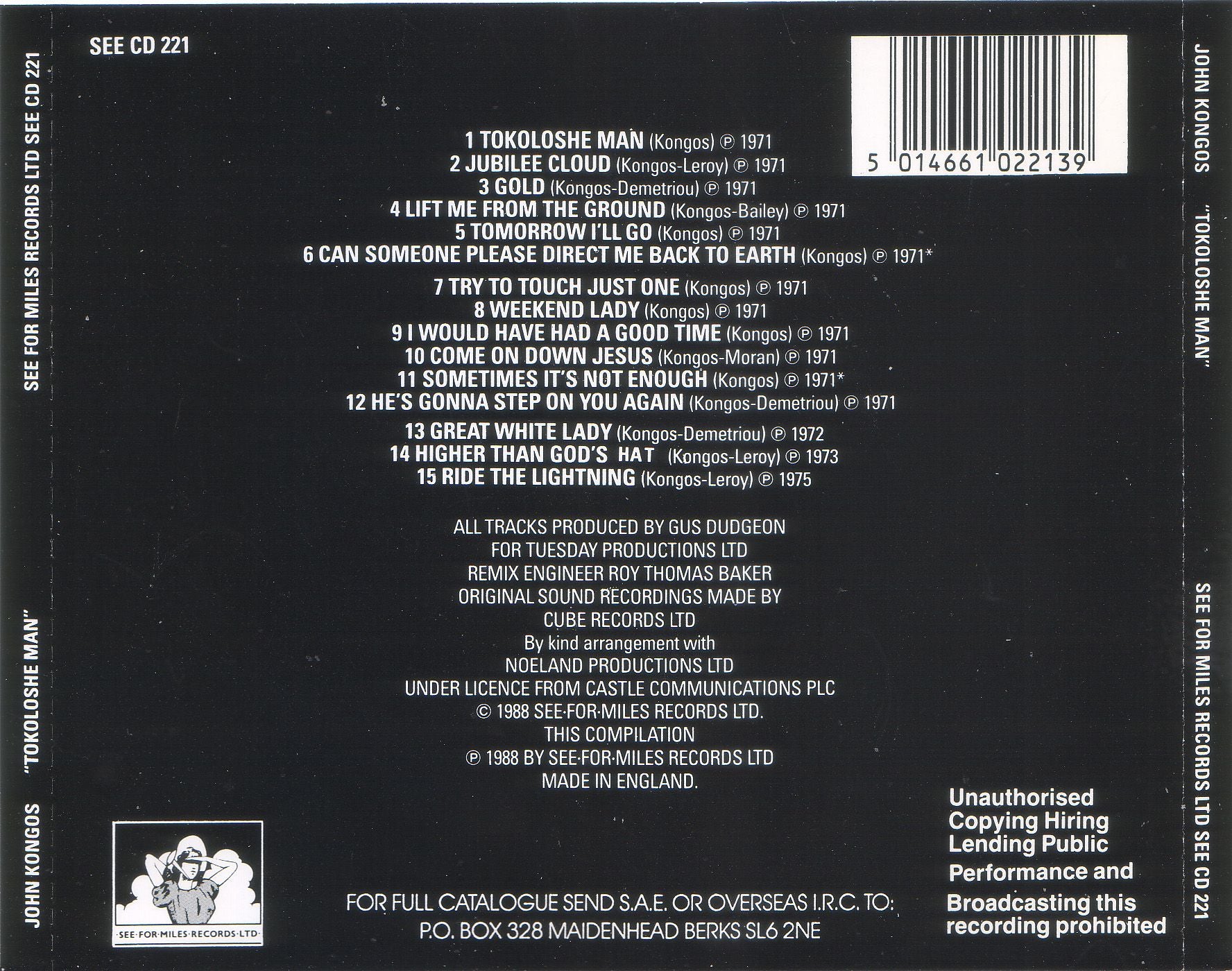 Tokoloshe Man — John Kongos back cover