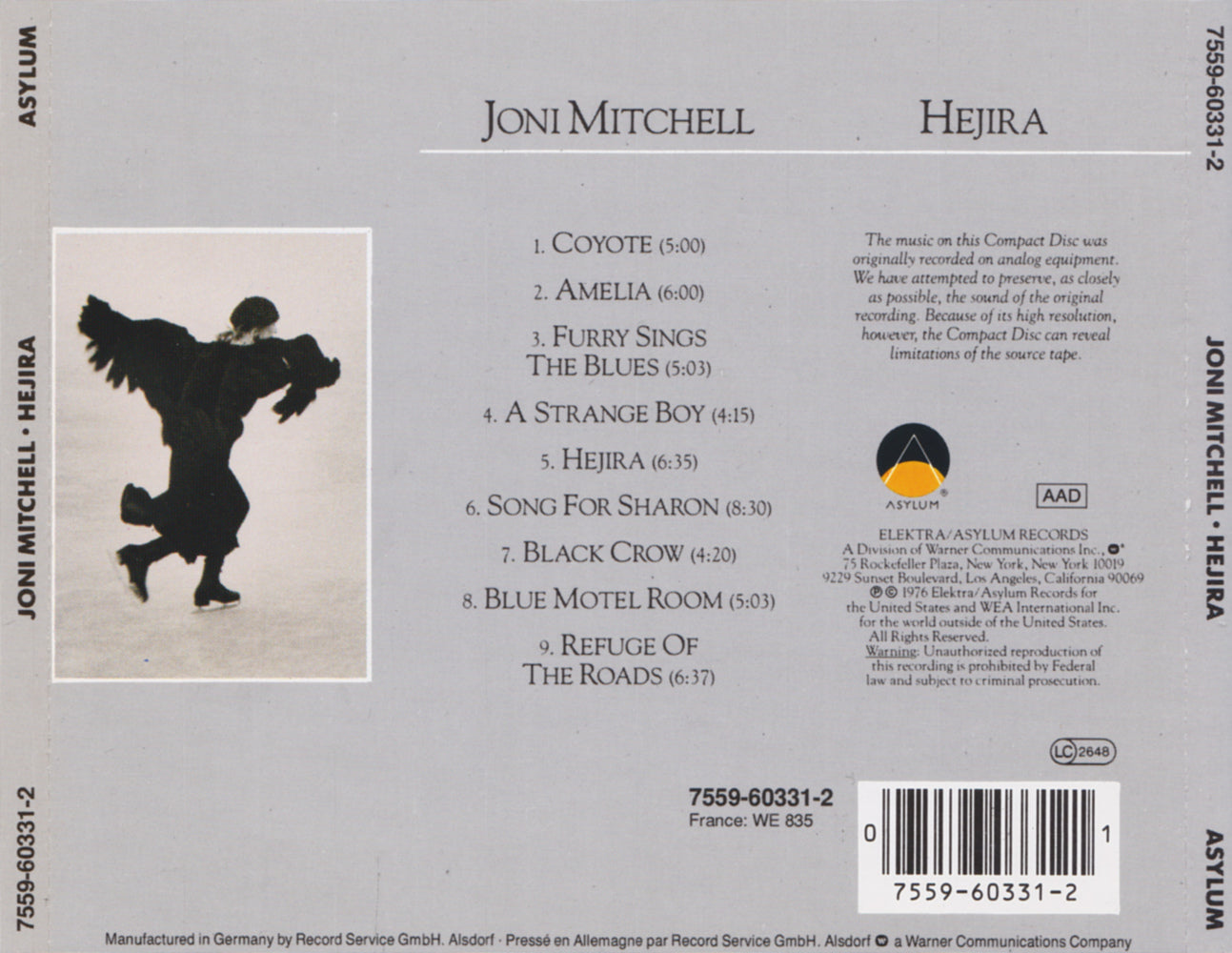 Hejira — Joni Mitchell back cover