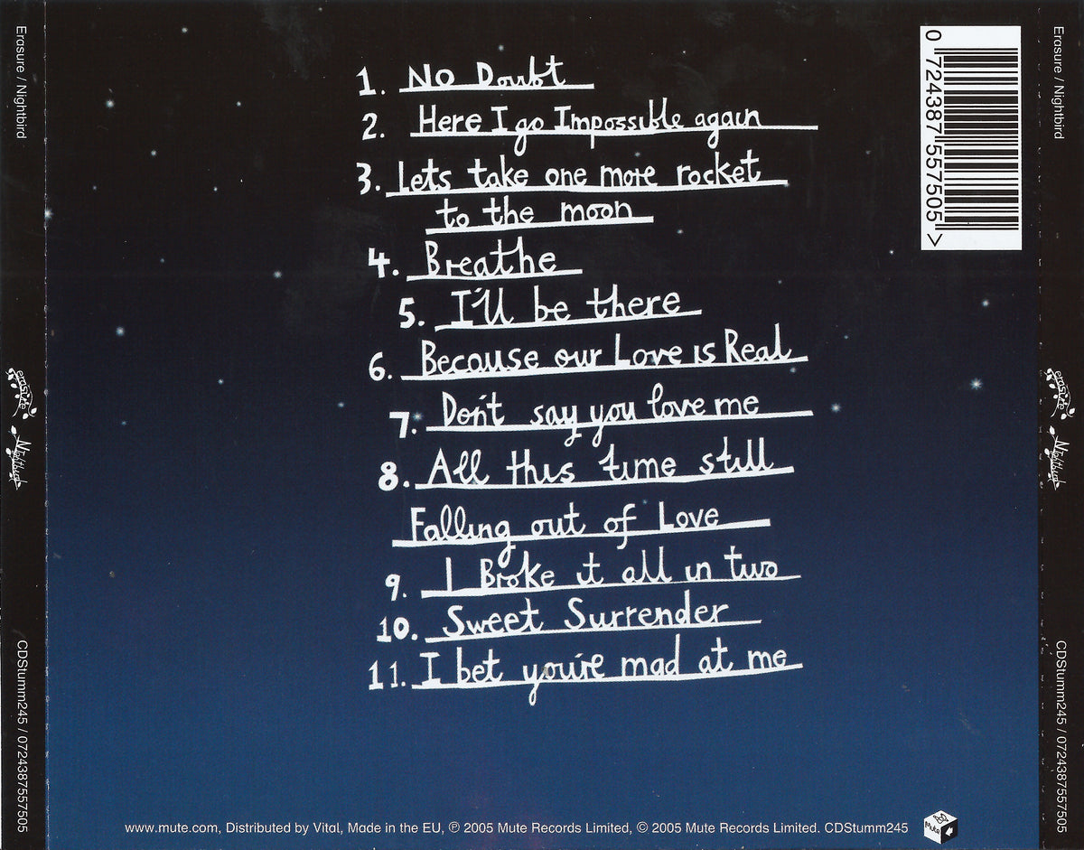 Nightbird — Erasure back cover