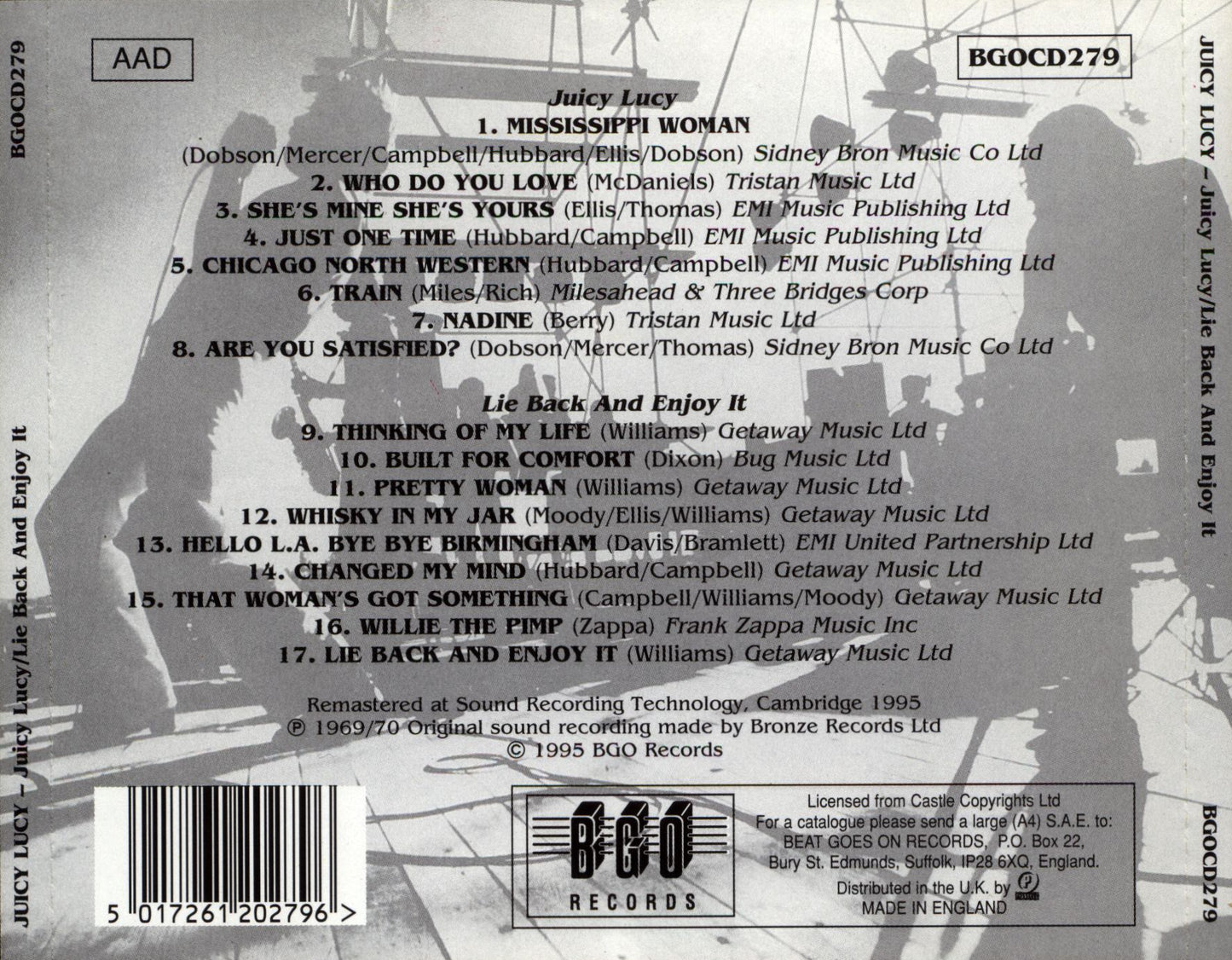 Who Do You Love/Lie Back And Enjoy It? — Juicy Lucy back cover