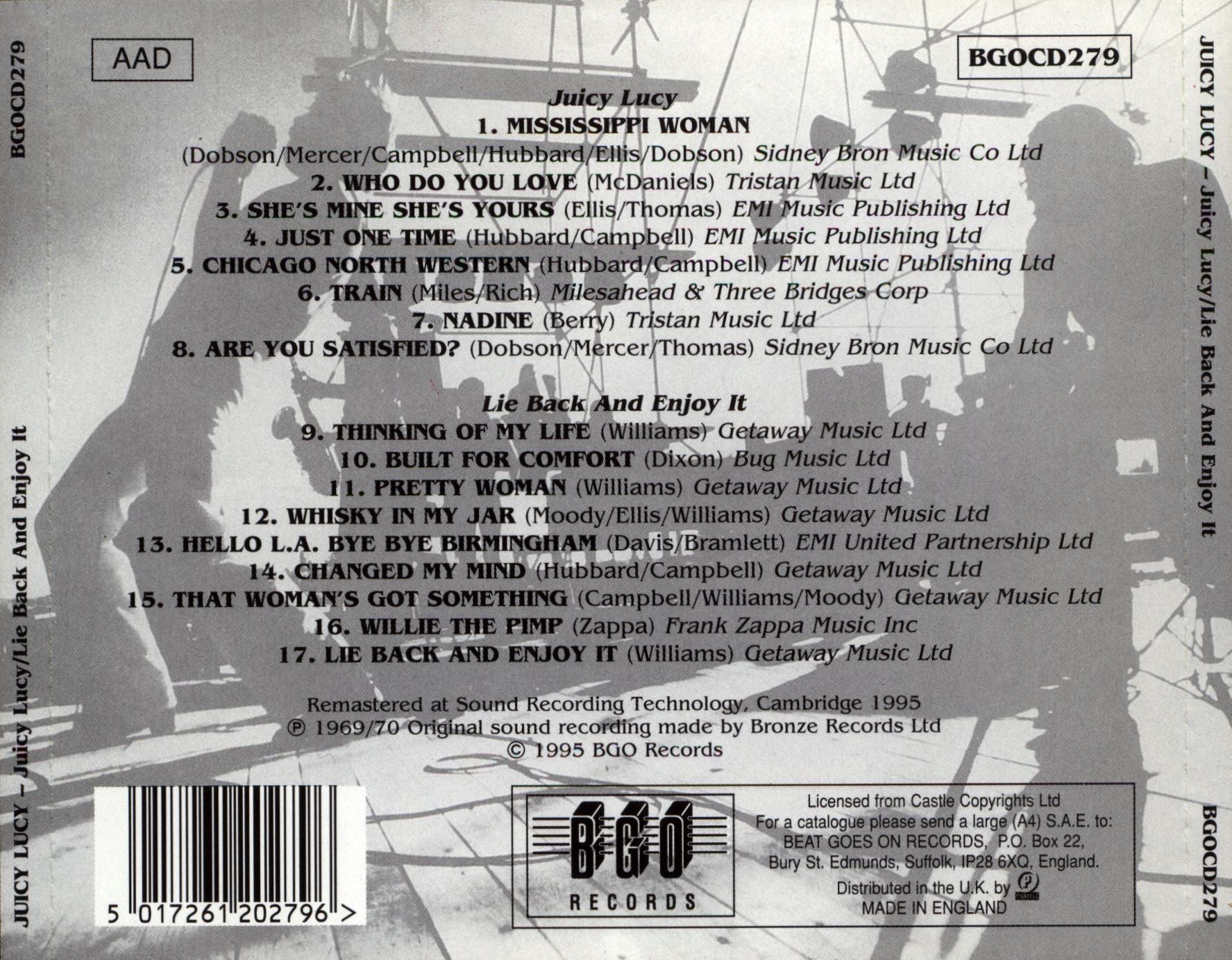 Who Do You Love/Lie Back And Enjoy It? — Juicy Lucy back cover