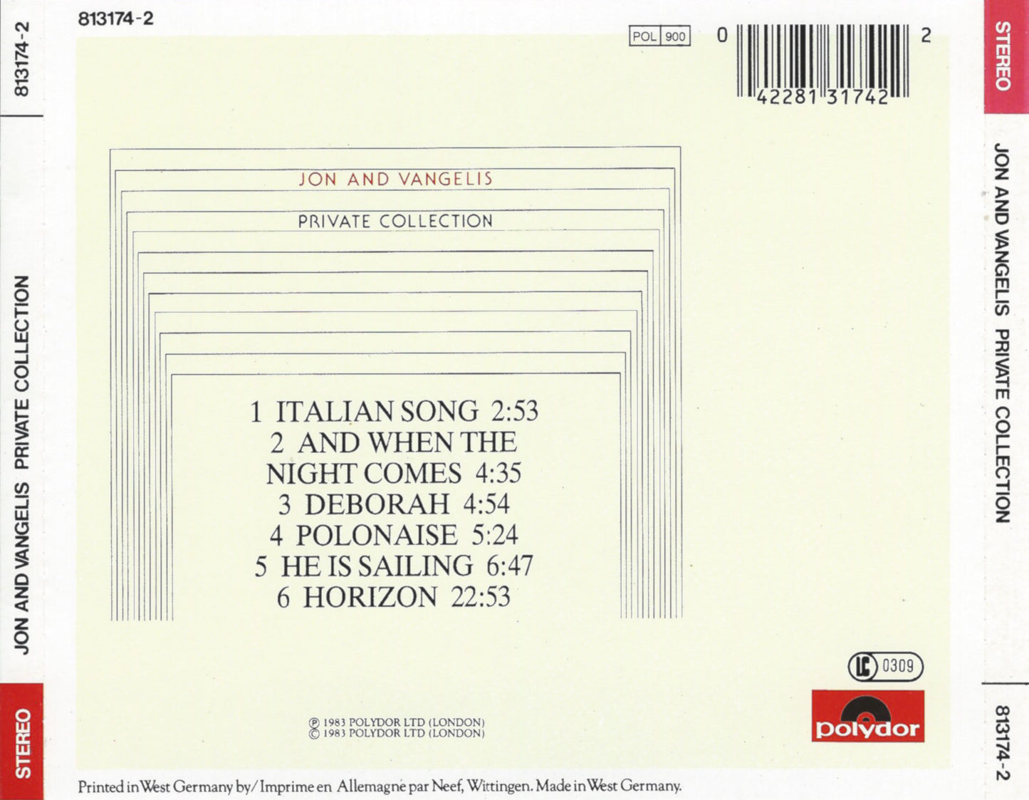 Private Collection — Jon & Vangelis back cover