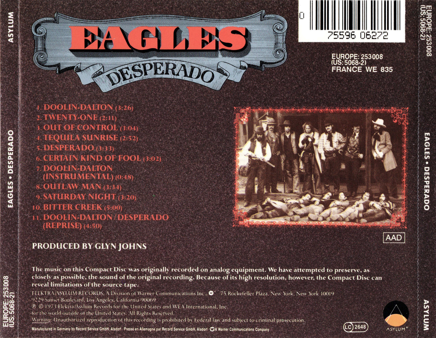 Desperado — Eagles back cover