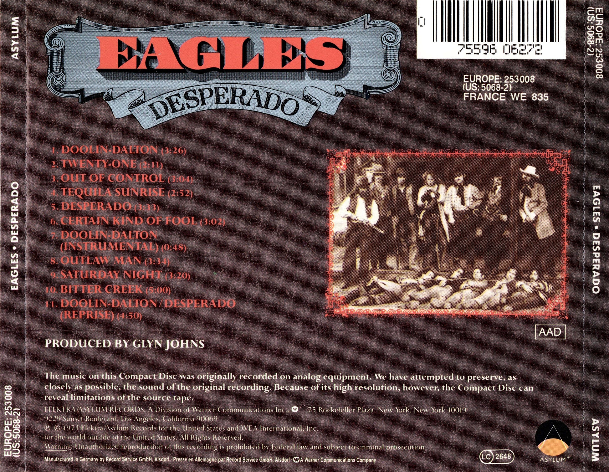 Desperado — Eagles back cover