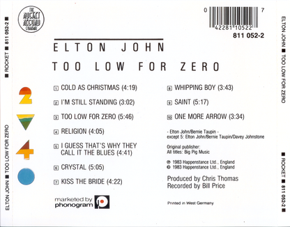Too Low for Zero — Elton John back cover