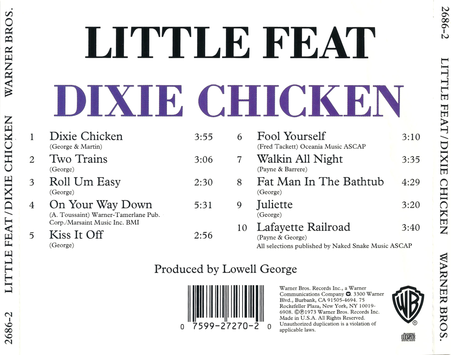 Dixie Chicken — Little Feat back cover