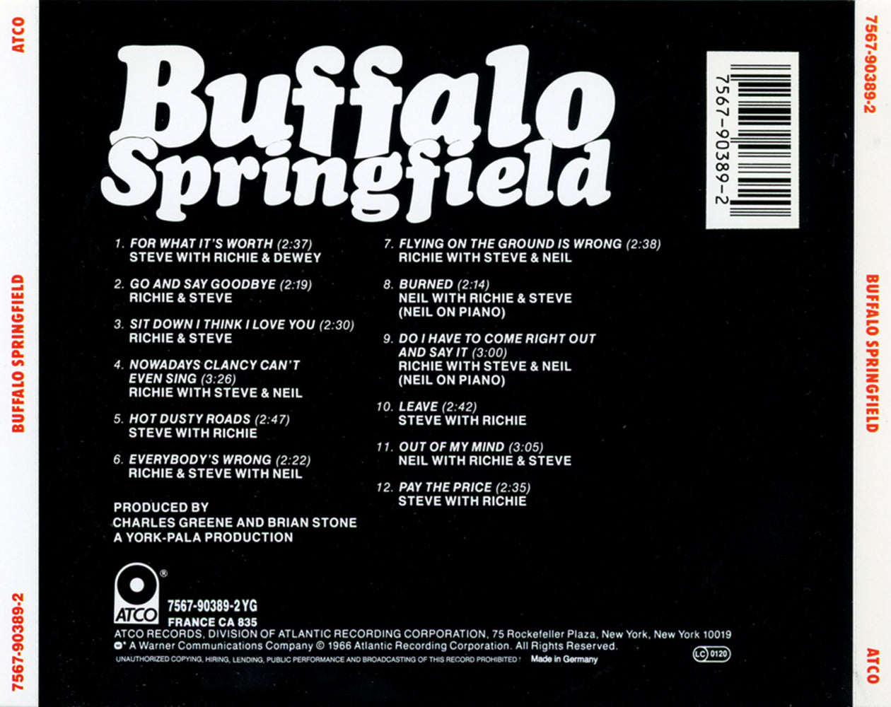 Buffalo Springfield — Buffalo Springfield back cover
