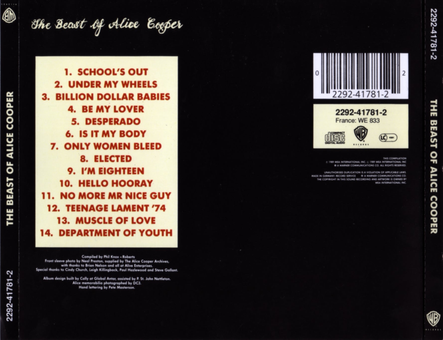 Beast of Alice Cooper — Alice Cooper back cover