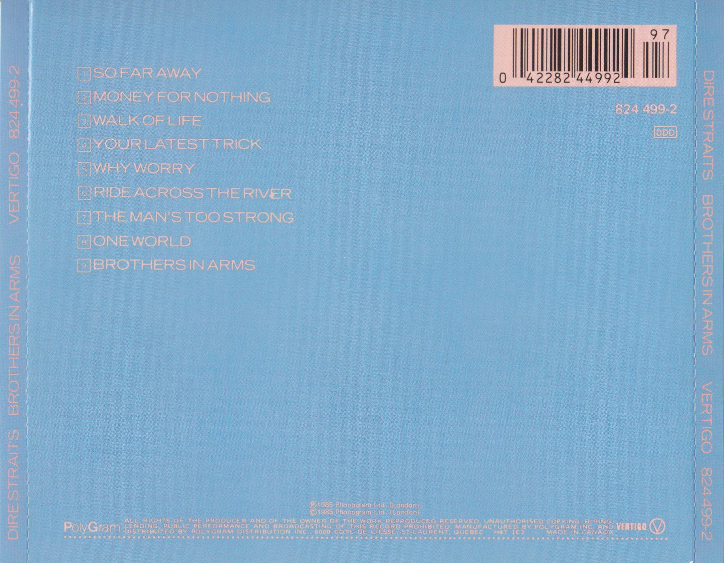 Brothers in Arms — Dire Straits back cover