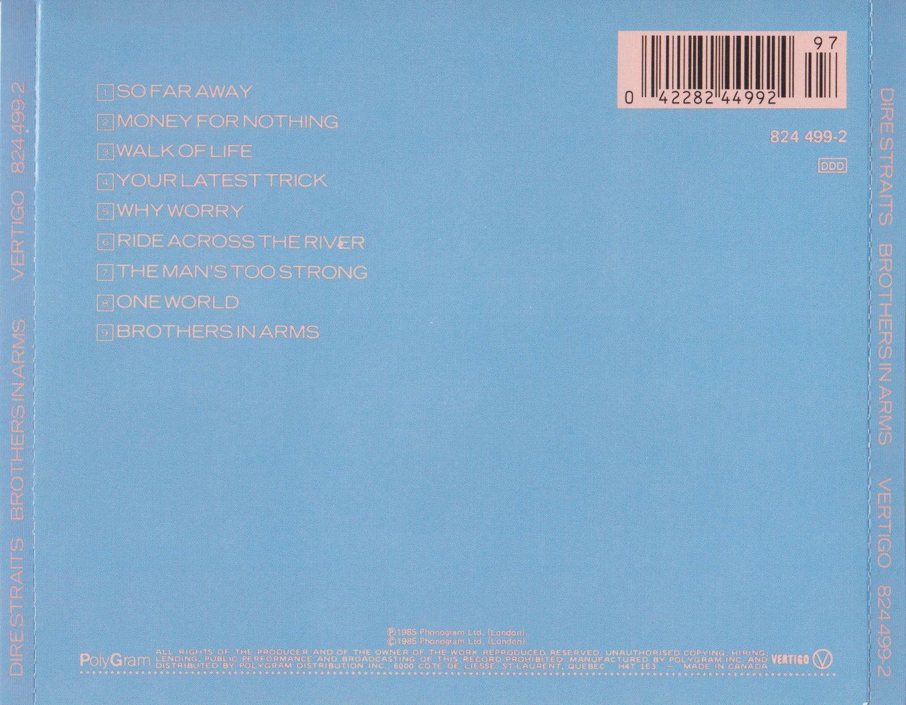 Brothers in Arms — Dire Straits back cover