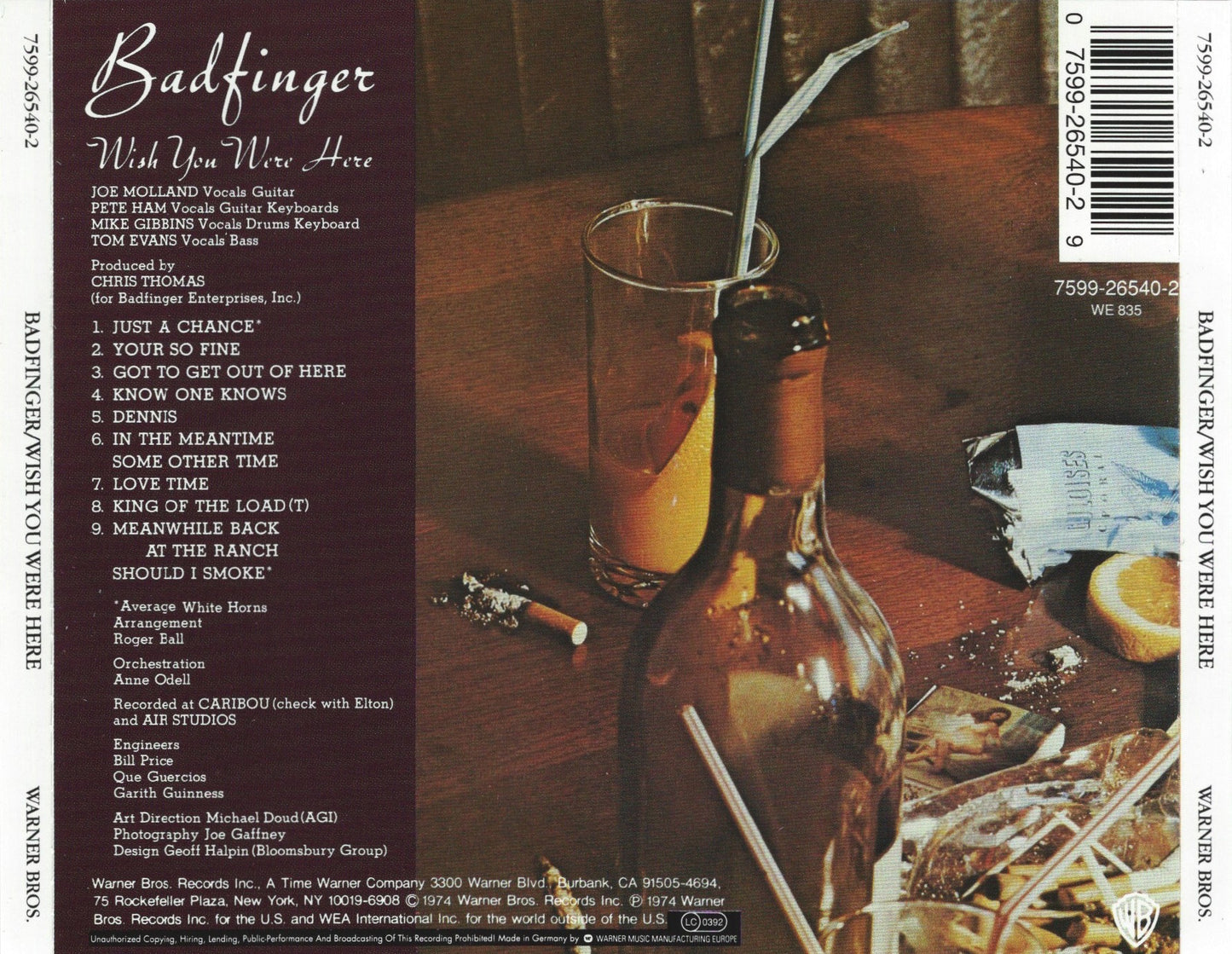 Wish You Were Here — Badfinger back cover