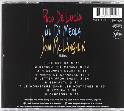 Guitar Trio: Paco de Lucia/John McLaughlin/Al Di Meola — Al di Meola/John McLaughlin/Paco de Lucía back cover