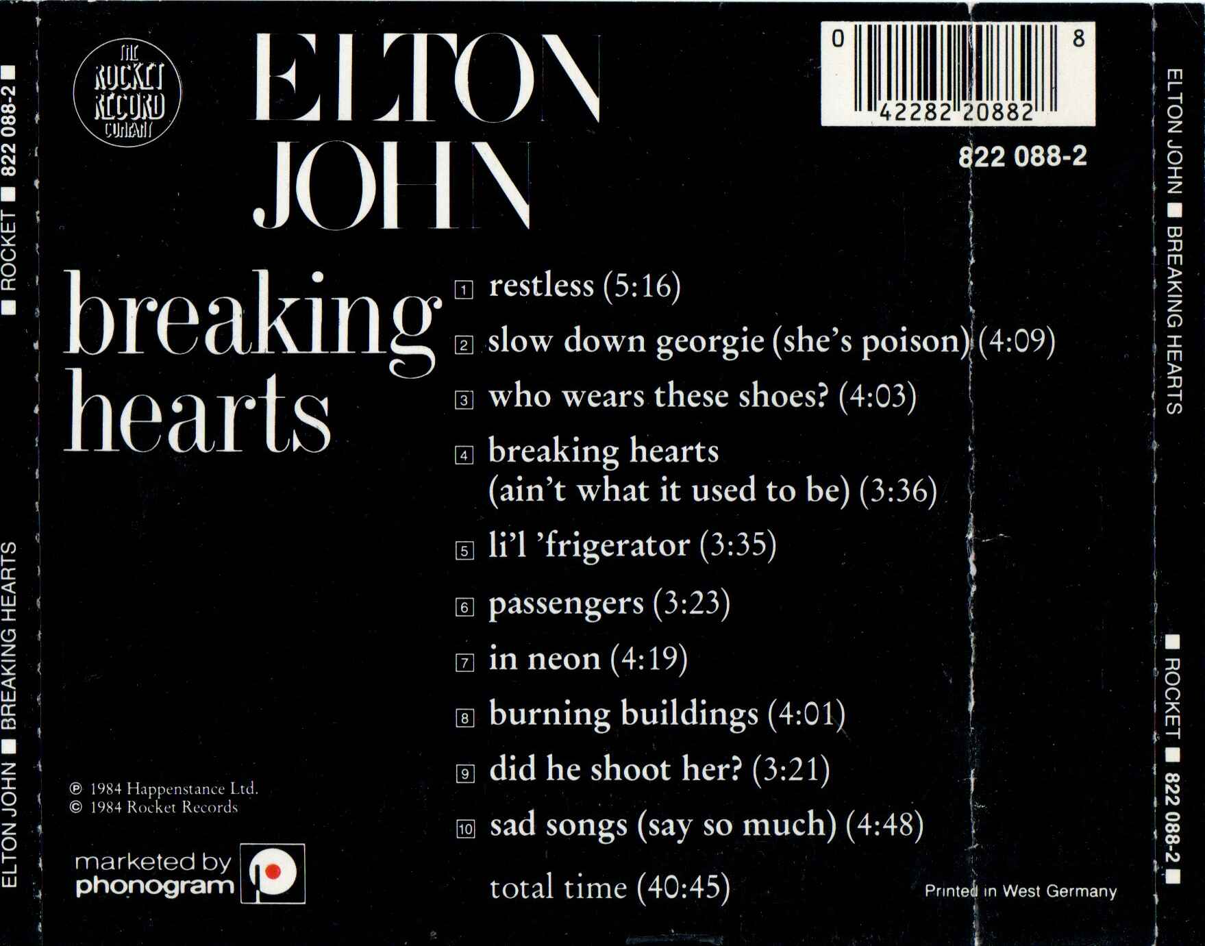 Breaking Hearts — Elton John back cover